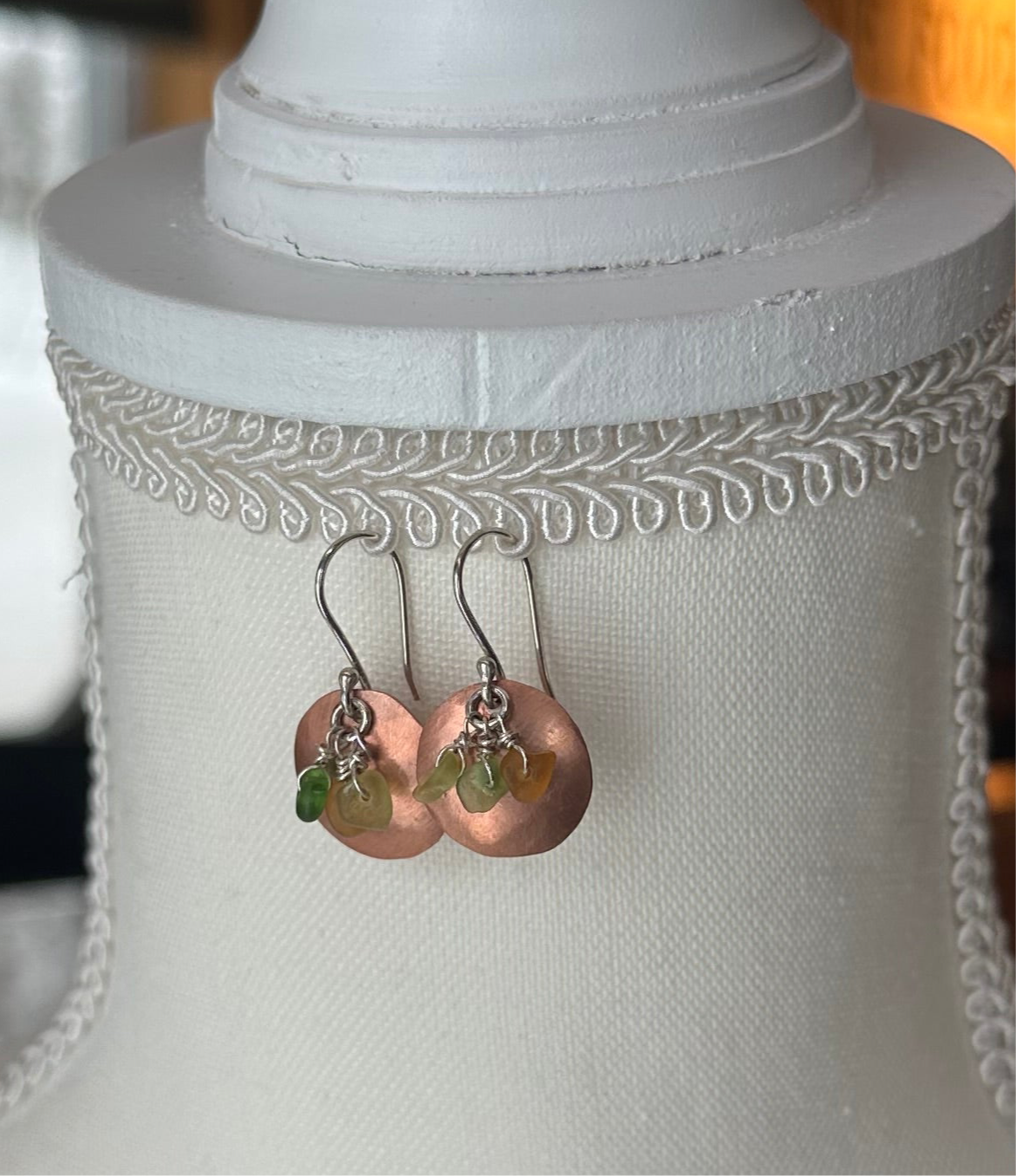 Sea glass copper cluster earrings